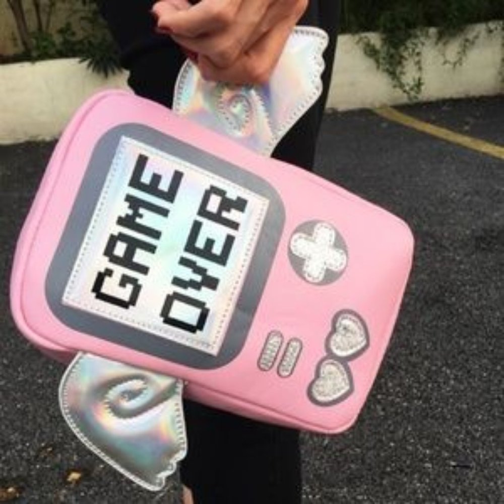 GAME OVER Gamer Pink Video Game Cosplay Handbag - Picture 3 of 6